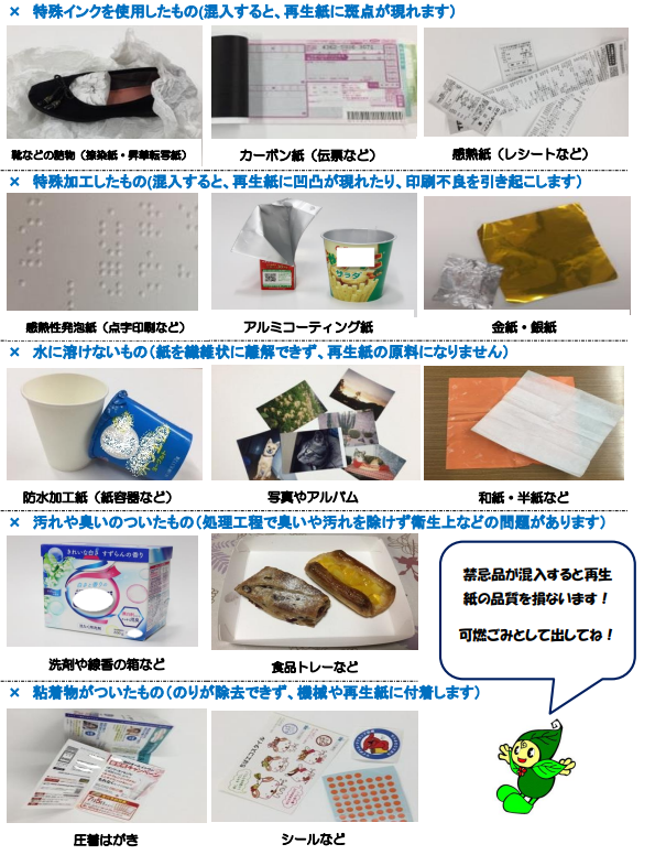 雑紙として回収できないもの